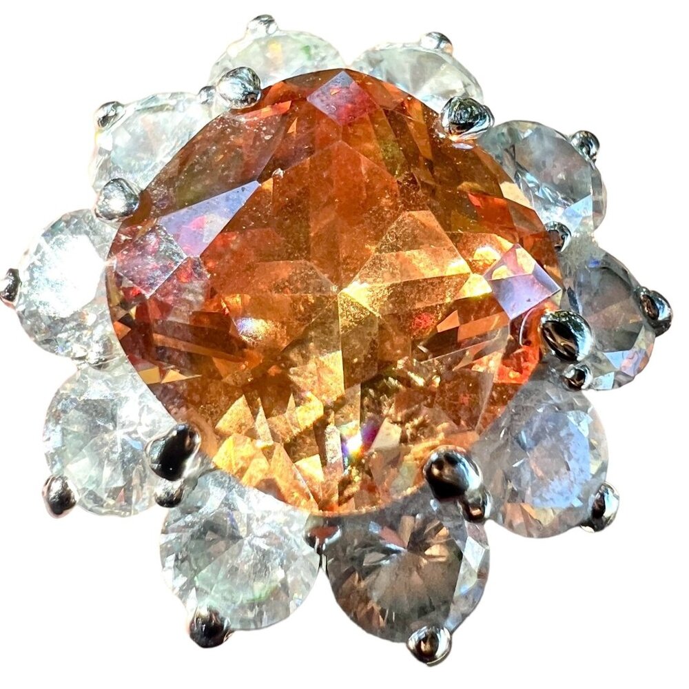 Heated Citrine & Rhinestone Ring Size 8 Brilliant Cut Engagement - Picture 2 of 12